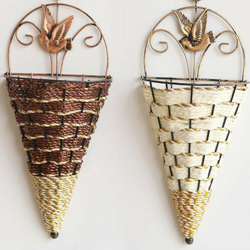 Simulation Vase Flower Basket Wall Hanging Iron Rattan Wall Hanging Flower Ware Indoor Decoration Hanging Basket Flower Art